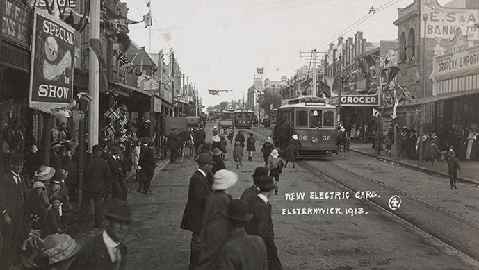 New Electric [Tram] Cars, Elsternwick. 1913. Image courtesy State Library of Victoria.